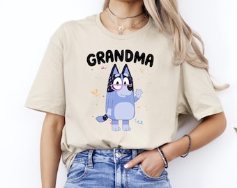 T-shirt grand-mère bleu, chemise grand-mère bleu, chemise bleu et bingo, chemise grand-mère bandit bleu, chemise grand-mère fête des mères