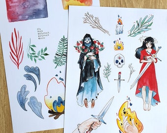 Printable Collage Sheets - ROSE SWORD - Original Watercolour Illustrations