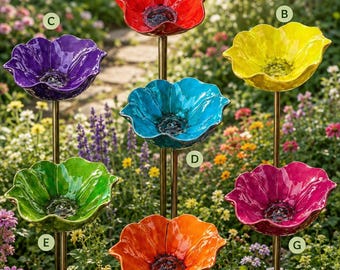 Blommor fågelbad trädgårdspåke, kolibrimatare utomhusdekor, färgglad trädgårdskonstprydnad, blomsterdekoration present till trädgårdsälskare