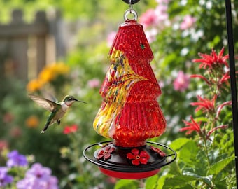 Kolibrimatare i glas, färgglad hängande nektarmatare för utomhusbruk, 5 blomportar, trädgårdsdekor, gåva för fågelälskare, veranda, uteplats, trädgårdskonst
