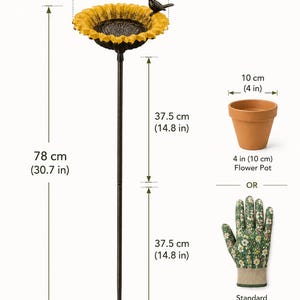 Estaca para bebedero de pájaros con forma de girasol, comedero de hierro fundido con forma de flor, bebedero para jardín exterior, decoración rústica para el patio, regalo para amantes de las aves para la decoración del jardín y el patio. imagen 6