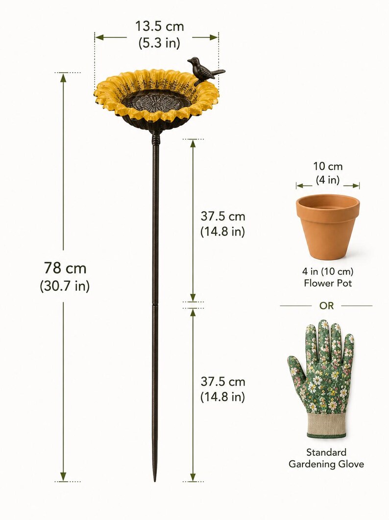 Estaca para bebedero de pájaros con forma de girasol, comedero de hierro fundido con forma de flor, bebedero para jardín exterior, decoración rústica para el patio, regalo para amantes de las aves para la decoración del jardín y el patio. imagen 6