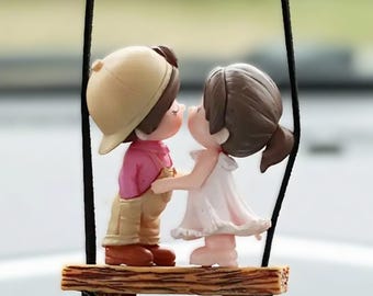 1Pc Couple Doll Rearview Mirror Charm, Elegant Hanging Ornament for Car Interior Decoration