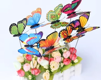 10pcs Colorful Butterfly Stakes, 3D Artificial Butterfly Decor, Garden Butterfly Picks, Flower Pot Decoration, Patio Decor