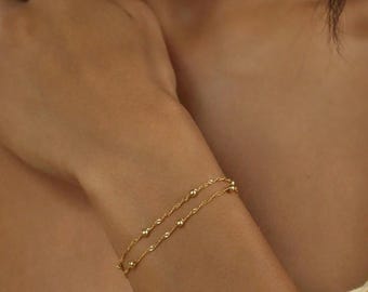 Fine Gold Beaded Chain Bracelet, Minimalist Dainty Bracelet, Elegant Women's Jewelry, Stackable Everyday Bracelet, Birthday Gift