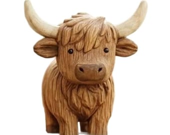 Highland Cow Figurine – Rustic Resin Farm Animal Statue, Farmhouse Decor Sculpture