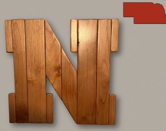 Handmade Solid White Oak Wood Wall Art | Nebraska Logo