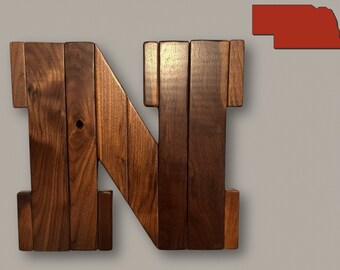 Handmade Solid Walnut Wood Wall Art | Nebraska Logo