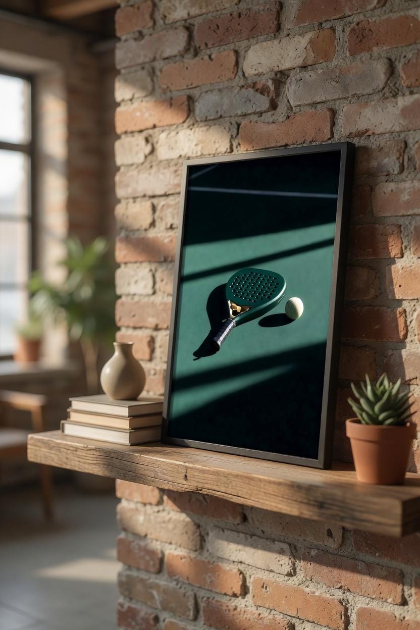 Luxury Padel Racket & Ball Art Print, Minimalist Forest Green Sports ...