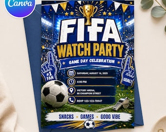 soccer invite, watch party, soccer party, football invite, canva template, digital invite, game day party, FIFA, the world cup,