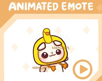 Emote de baile animado con meneo / Uso en Twitch y Discord / Gato chibi blanco con sombrero de pato amarillo