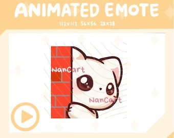 Emote animado de acecho / Uso en Twitch y Discord / Gato chibi blanco / Acecho asomándose
