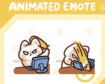 Emote animado de furia destruyendo una laptop / Gato blanco Twitch Discord / Divertido y furioso