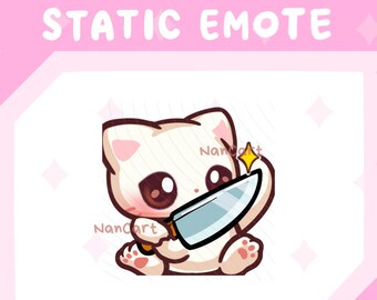 Emote de cuchillo adorable / Uso en Twitch y Discord / Gato blanco / Vibra adorable y enfadada