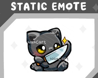 Emote de cuchillo adorable / Uso en Twitch y Discord / Gato negro / Vibra adorable y enfadada