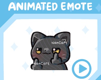 Alerta de emoticono animado de gesto obsceno / Uso en Twitch y Discord / Gato negro / Dedo medio con cara de autosuficiencia
