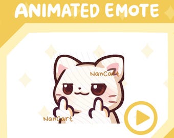 Alerta de emoticono animado de gesto obsceno / Uso en Twitch y Discord / Gato blanco / Dedo medio con cara de autosuficiencia