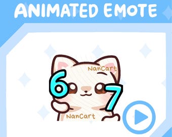 Emote animado 67 / Uso en Twitch y Discord / Gato blanco / Cara de satisfacción de seis siete de RAVE / 2 versiones