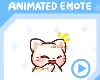 Emote de risa animado / Uso en Twitch y Discord / Gato chibi blanco / Feliz lol