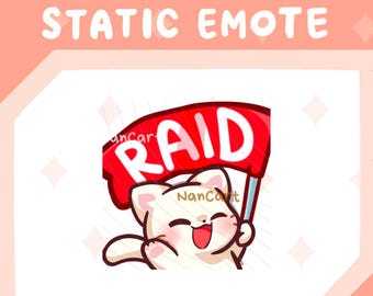 Emote de bandera RAID / Uso en Twitch y Discord / Gato blanco / Alerta de diversión feliz