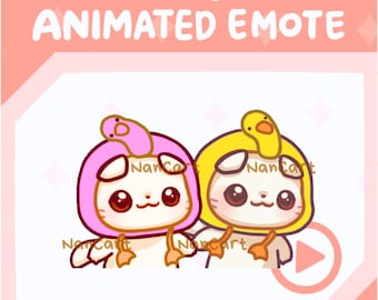 Emote animado de gato chibi / Sombrero de pato RAVE, para usar en Twitch y Discord (descarga digital)