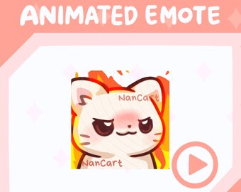 Emote animado de enfado con llamas / Uso en Twitch y Discord / Gato chibi blanco en llamas
