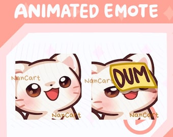 Emote animado de notas adhesivas tontas / Transmisión divertida de Twitch y Discord / Gato chibi blanco