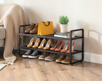 Expandable Shoe Rack Organizer – Adjustable Stackable Metal Shoe Shelf for Closet, Entryway, Garage & Door Entrance Storage