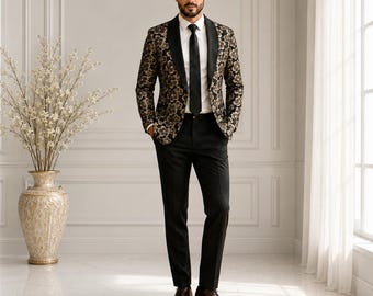 Men's Floral Jacquard Tuxedo | Luxury Statement Style | Shawl Lapel Blazer Tailored Trousers | Wedding Prom Gala Formal Wear