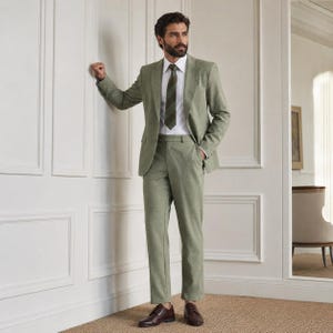 sage green dress pants men ASOS Design Slim Suit Pants in sage Green