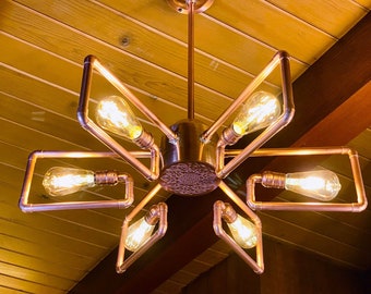 Apogee Chandelier | Transforming Copper Ceiling Lamp - Adjustable Dimmable Steampunk Industrial Multifunctional Lighting
