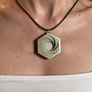 gold upcycling geometric circle necklace with wooden lasercut pendant teal