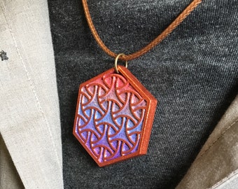 Pendant Necklace Interlocking Circles Geometric Pattern Laser Cut Color Fade Gradient Rainbow Hand Painted Gold Silver or Copper