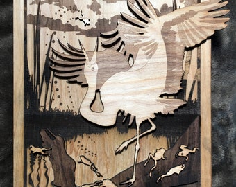 De kikkers die een koning wensten - Laser gesneden gelaagd hout Bas Relief Panel Aesop's Fable