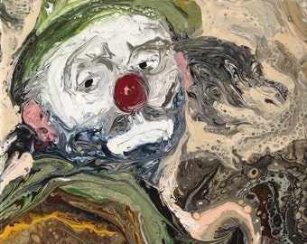 Portrait of Weary Willie - Fluid Pour Painting - The Original Sad Clown