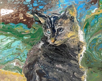 Portrait of Pocket the Cat - Fluid Pour