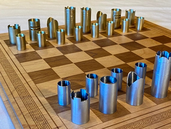 Handmade Unique Chess Set Wooden and Brass Chess Board 