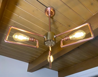 Syzygy Chandelier | Transforming Copper Ceiling Lamp - 3 Adjustable Arms - Dimmable Steampunk Industrial Versatile Lighting