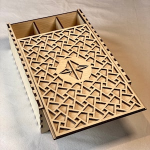 Ornate Collectible Card Box Three Rows Customizable Laser Cut Sliding Lid MTG Cube Birch
