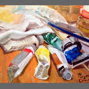 Still Life Oil Painting : The Studio Table - Original Painting by Jeddin White