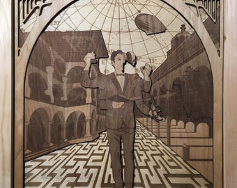 De wil om te redeneren - Laser gesneden gelaagd hout Bas Relief Panel - Circuit twee van de acht circuits van bewustzijn van kapel gevaarlijk