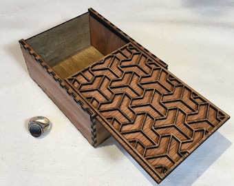 Kleine decoratieve kaartendoos - aangepast lasergesneden hout - bovenste schuifdeksel - perfect voor tarotdekken