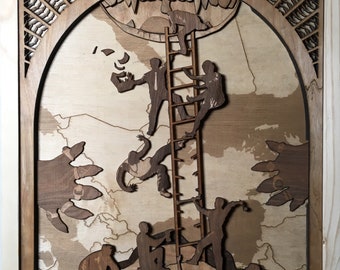De wil om aan te sluiten - Laser Cut Layered Wood Bas Relief Panel - Circuit Twee van de acht circuits van bewustzijn van Chapel Perilous