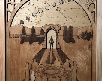 De wil om te commune - Laser gesneden gelaagde houten Bas Relief Panel - Circuit twee van de acht circuits van bewustzijn van kapel gevaarlijk