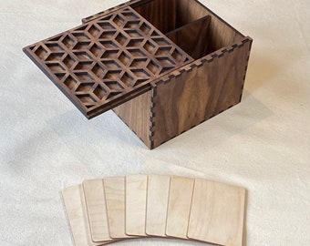 Ornate Short Card Carrying Box - 500 Card - Customizable - Laser Cut - Sliding Lid - Double Row - MTG Cube