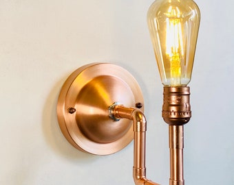 Ursa Sconce - Copper Pipe Wall Light Fixture - Dimmable Modern Industrial Steampunk Lighting