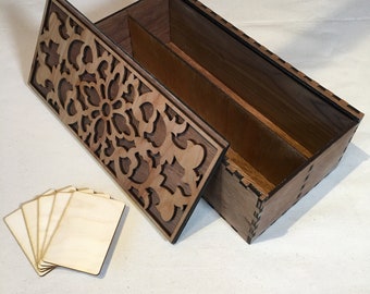 Ornate Card Carrying Box - Customizable - Laser Cut - Sliding Lid - Double Row - MTG Cube