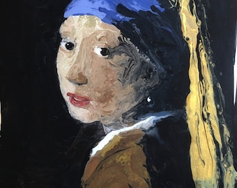 Girl With A Pearl Earring - Fluid Pour Cover Master Copy naar Johannes Vermeer