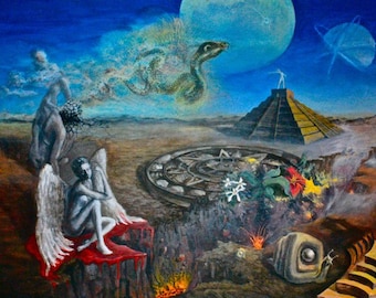 Surreal Painting : The Clashing of Antiquities - Original Collaborative Painting