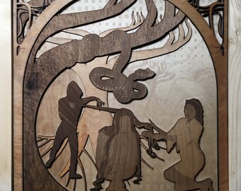 De wil om te overleven - Laser gesneden gelaagd hout Bas Relief Panel - Circuit een van de acht circuits van bewustzijn van kapel gevaarlijk